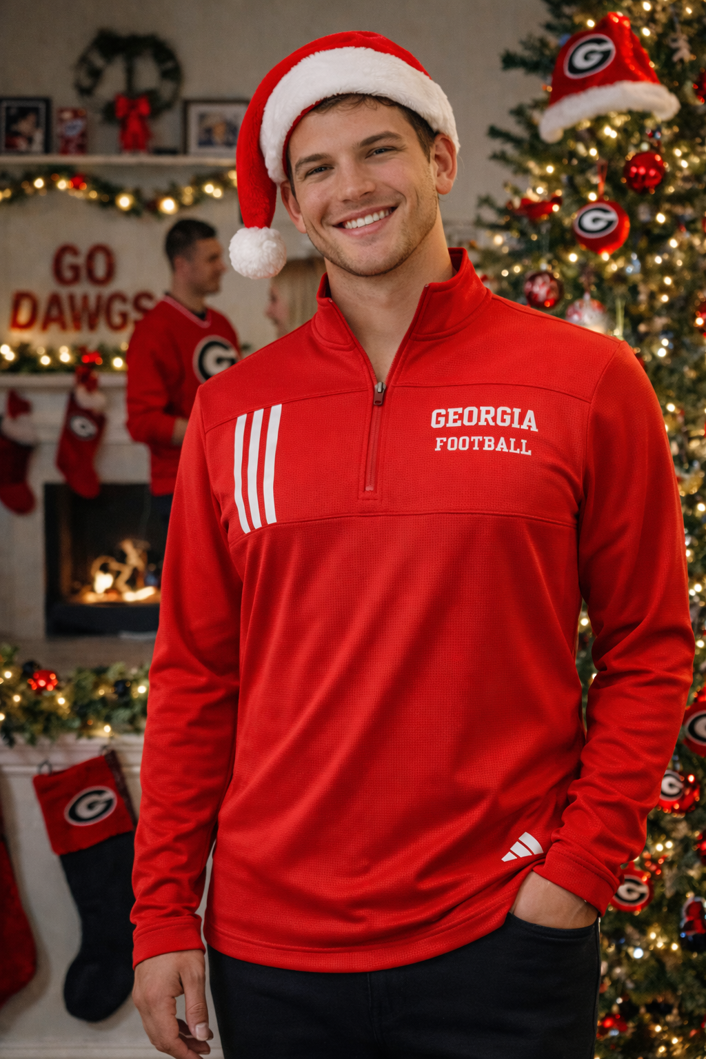Georgia Football adidas Embroidered Quarter-Zip Pullover – Red